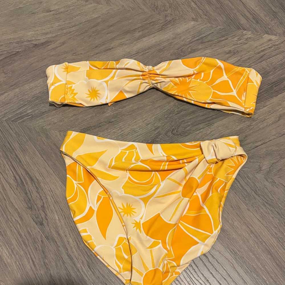 Skatie Yellow and Cream Floral Bandeau Bikini Set